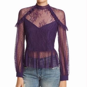 Bardot purple lace long sleeve top